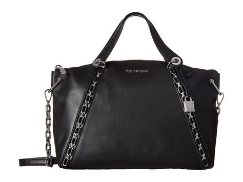 michael kors sadie large top-zip patent leather satchel black silver